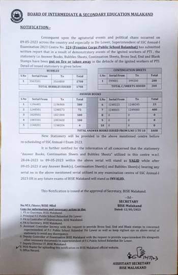 Notification about Center 324: FC Public School Balambat